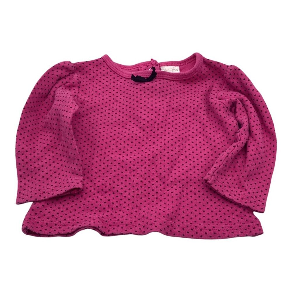 Cutie Pie Pink Shirt Baby Girl 18M Black Polka Dot Cotton Long Sleeve Top‎